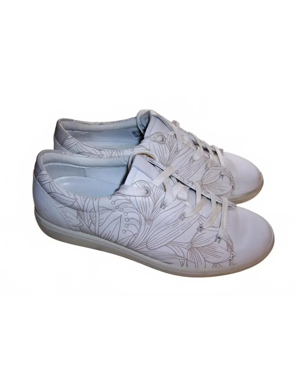 ECCO Soft 7 Women's Leather Floral Sneakers 7-7.5 US White